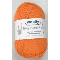 WOOLLY 4 Ply Baby Merino Knitting Yarn, 100% Pure Merino Wool, 50g Ball, ORANGE