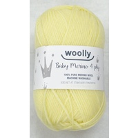 WOOLLY 4 Ply Baby Merino Knitting Yarn, 100% Pure Merino Wool, 50g Ball, LEMON