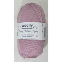 WOOLLY 4 Ply Baby Merino Knitting Yarn, 100% Pure Merino Wool, 50g Ball PINK BALLERINA