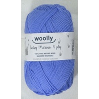 WOOLLY 4 Ply Baby Merino Knitting Yarn, 100% Pure Merino Wool, 50g Ball BOY BLUE