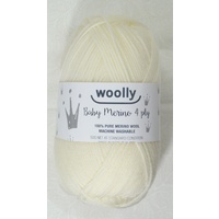WOOLLY 4 Ply Baby Merino Knitting Yarn, 100% Pure Merino Wool, 50g Ball CLOUD WHITE