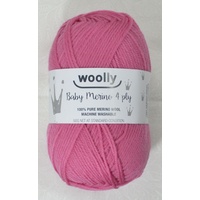WOOLLY 4 Ply Baby Merino Knitting Yarn, 100% Pure Merino Wool, 50g Ball PINK FAIRY