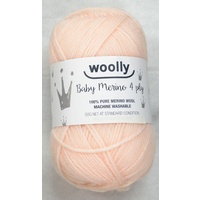 WOOLLY 4 Ply Baby Merino Knitting Yarn, 100% Pure Merino Wool, 50g Ball, BLOSSOM