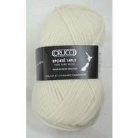 Crucci Sporte Knitting Yarn, Pure Wool, 14 Ply, 100g Ball #100 CREAM