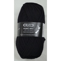 Crucci Sporte Knitting Yarn, Pure Wool, 14 Ply, 100g Ball #110 BLACK