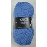 Crucci Sporte Knitting Yarn, Pure Wool, 14 Ply, 100g Ball #123 BLUE NICE