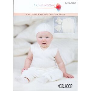 ILKL102 Knitting Pattern Baby 4Ply V-Neck Rib Vest, Hat &amp; Booties