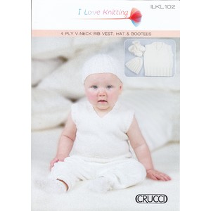 ILKL102 Knitting Pattern Baby 4Ply V-Neck Rib Vest, Hat &amp; Booties