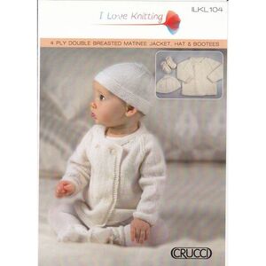 Crucci Knitting Pattern ILKL104, 4 Ply Matinee Jacket, Hat And Booties