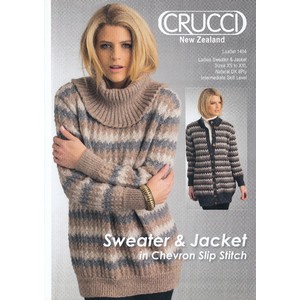 Crucci Knitting Pattern 1404, Ladies Sweater & Jacket, For DK 8ply, Sizes XS to XXL