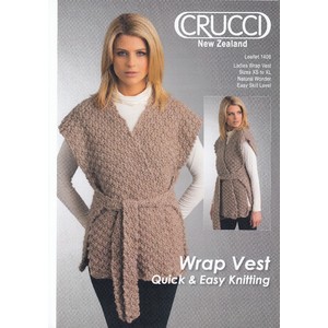Crucci Knitting Pattern 1408, Ladies Wrap Vest,  Sizes XS to XL, For Crucci Natural Wonder