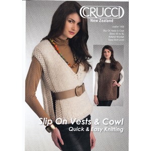 Crucci Knitting Pattern 1409, Slip On Vests & Cowl, Sizes XS to XL, For Crucci Natural Wonder