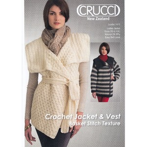 Crucci Crochet Pattern 1410, Ladies Jacket &amp; Vest, Sizes XS to XXL, Natural DK 8ply