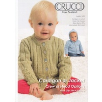 Crucci Knitting Pattern 1423, Baby Cardigan or Jacket, Crew or Hood, For 4 Ply Wool
