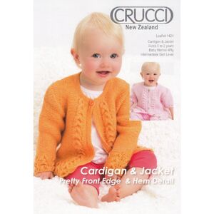 Crucci Knitting Pattern 1424, Baby Cardigan or Jacket, Pretty Front Edge &amp; Hem, 4 Ply