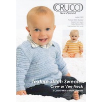 Crucci Knitting Pattern 1425, Baby Texture Stitch Sweater, Crew Or Vee Neck, 4 Ply Wool