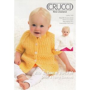 Crucci Knitting Pattern 1429, Baby Rib or Lace Jacket, Short or Long Sleeve, 4 Ply Wool