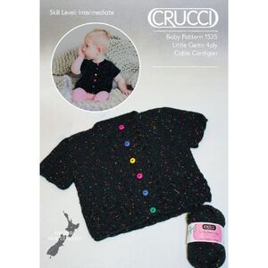 Crucci Knitting Pattern 1535, Little Gems Cable Cardigan, Sizes 0 to 24 Months