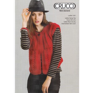 Crucci Knitting Pattern 1301, Ladies Swing Top,  Sizes XS to XL, For Crucci Cable Wool