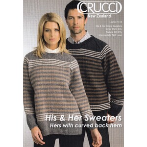 Crucci Knitting Pattern 1414 His &amp; Her Stripe Sweaters Sizes XS - XXL, 8 Ply