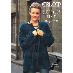 Crucci Knitting Pattern 1553, Over-Sized Cardigan in Sloppy Joe 14 Ply Yarn