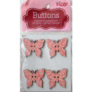 Vizzy Novelty Wooden Buttons Pink Butterfly, 32x27mm, Pack of 4