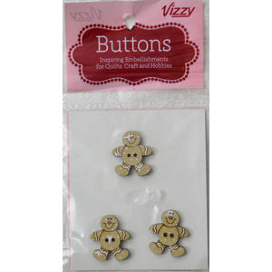 Vizzy Novelty Wooden Buttons Gingerbread Man (Cookie), 21x25mm, Pack of 3