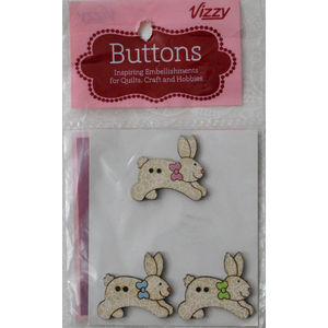 Vizzy Novelty Wooden Buttons, Jumping Rabbit, 33x25mm, Pack of 3