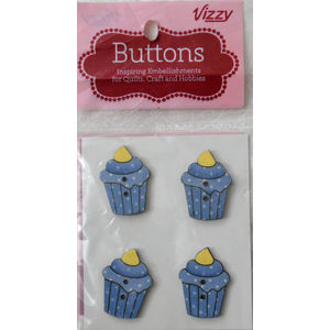 Vizzy Novelty Wooden Buttons Blue Cupcake, 22x30mm, Pack of 4