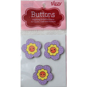 Vizzy Novelty Wooden Buttons Lilac Funky Spotted Flower, 30mm Diameter, Pack of 3