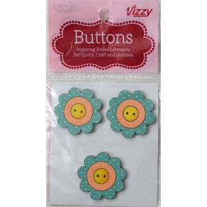 Vizzy Novelty Wooden Button Emerald Flower, Pack of 3 Buttons 30mm Diameter