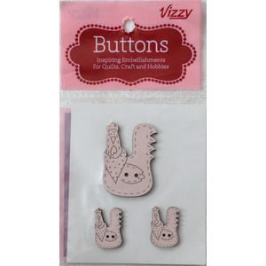 Vizzy Novelty Wooden Buttons Chicken, Pale Pink, Pack of 3