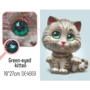 Collection D'Art 5D Diamond Painting Kit, GREEN-EYED KITTEN, 19 x 27cm Mosaic Kit