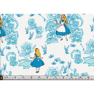 Cotton Fabric, Disney Alice In Wonderland Golden Afternoon Toile, Blue Per Metre
