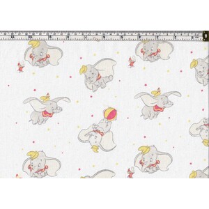 Cotton Fabric, Disney Dumbo In The Circus Tossed White 112cm Wide, Per Metre