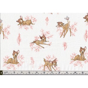 Cotton Fabric, Disney Bambi Toile Pink Chai 112cm Wide, Per Metre