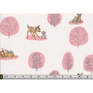 Cotton Fabric, Disney Bambi Forest Scene Light Pink 112cm Wide, Per Metre
