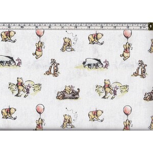 Cotton Fabric, Disney Winnie The Pooh Out With Friends White 112cm Wide, Per Metre