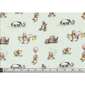 Cotton Fabric, Disney Winnie The Pooh Out With Friends Mint 112cm Wide, Per Metre