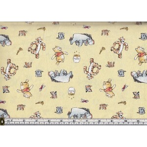 66cm REMNANT Cotton Fabric, Disney Winnie The Pooh Playtime Chamomile 112cm Wide