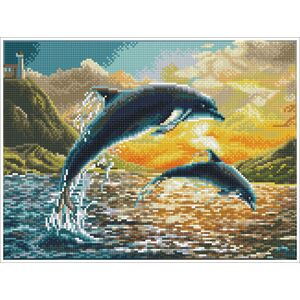 Diamond Dotz Squares DOLPHIN SUNSET DQK9.012 5D Diamond Painting Kit, Pre-Framed