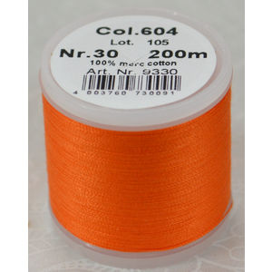 Madeira Cotona 30, 200m Embroidery & Quilting Thread Colour 604 Orange