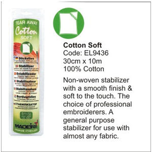 Cotton Soft Tear-Away Embroidery Stabilizer, 30cm x 10m Roll WHITE, By Madeira