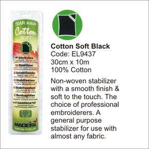 Madeira Cotton Soft Tear-Away Embroidery Stabilizer, 30cm x 10m Roll, BLACK