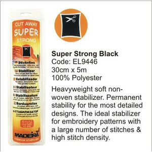 Madeira Super Strong BLACK Cut Away Embroidery Stabilizer 30cm x 5m