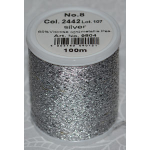 Madeira Glamour 8 Thread #2442 SILVER, 100m Embroidery, Crochet
