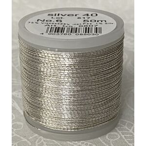 Madeira Metallic No.6, 50m Hand Embroidery Thread, Colour SILVER (9807.SILVER 40)