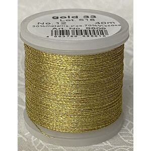 Madeira Metallic 12, #33 GOLD, Hand Embroidery Thread, 40m, 3ply Divisible