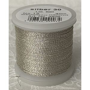 Madeira Metallic 12, Hand Embroidery Thread, 40m, 3ply Divisible, Colour SILVER 30