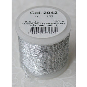 Madeira Metallic No.20, #2042, SILVER, 50m Spool Hand Embroidery Thread